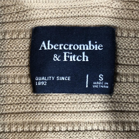 Abercrombie & Fitch Shirt Mens Small Tan Knit Button Front Camp Collar Retro - Picture 2 of 16